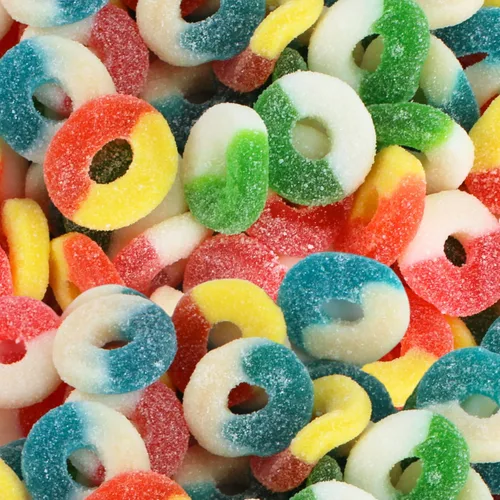 Vista 9 de Coronas de gomitas navideñas - Dulces navideños de gomitas, anillos de goma recubiertos de azúcar rojo, verde y blanco festivos de Queen City Candy