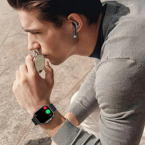 Vista 7 de Reloj inteligente con auriculares, relojes con correa de silicona, pantalla de 2.01 pulgadas, reloj rastreador con auriculares