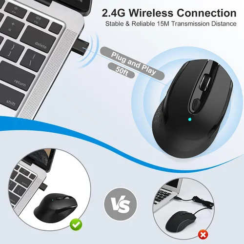 Vista 8 de RaceGT - Ratón inalámbrico USB C, tipo C silencioso para MacBook Air/Pro, ratones de computadora de 2.4 G inalámbricos con 6 botones y 3 niveles