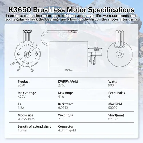 Vista 6 de SurpassHobby 3650 2300KV 0.125 in eje de alta velocidad impermeable motor para la mayoría de vehículos RC escala 1:10 camión actualización piezas