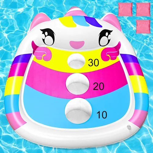 Vista 8 de Divertidos juguetes de piscina para niños, paquete de 2 tablas inflables de cornhole de rana flotante, juego de natación al aire libre para adultos