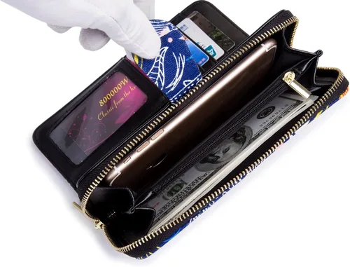 Vista 150 de Cartera de mano para mujer, estilo bohemio, con RFID, elegante, espaciosa con correa para viajes, capacidad para tarjetas, teléfono, dinero