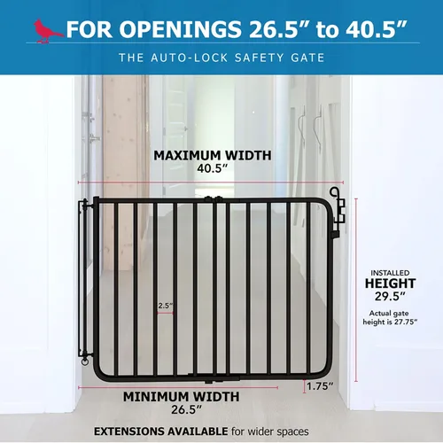 Vista 2 de Cardinal Gates MG15 Puerta de bebé con bloqueo automático para escaleras, puerta ajustable para perros para interiores, hecha de aluminio para Negro
