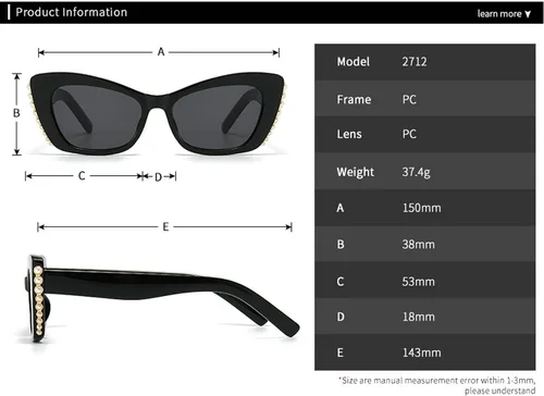 Vista 2 de Gafas de sol de perlas de moda para mujer, gafas de sol vintage lindas para hombre, gafas