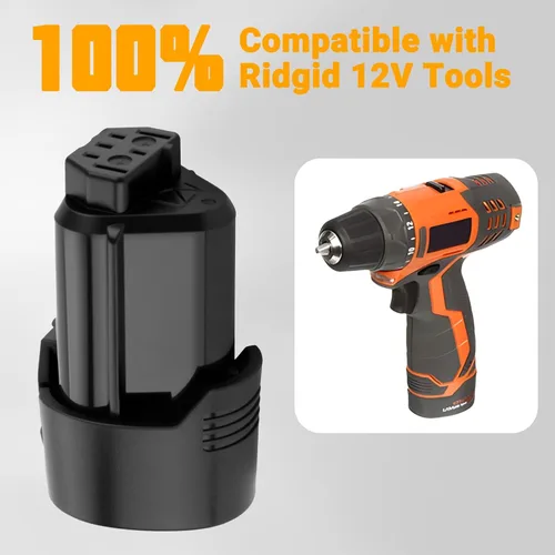 Vista 2 de Joiry Juego de batería y cargador Ridgid de repuesto de iones de litio de 12 V 3000 mAh con mayor seguridad y mayor tiempo de funcionamiento