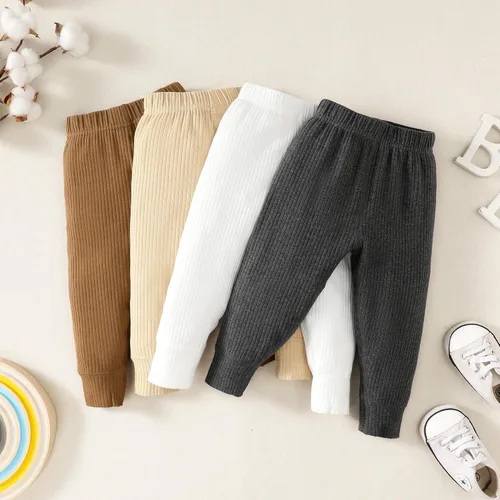Vista 5 de SOBOWO Pantalones de bebé niño acanalado para niños y niñas, color sólido, pantalones casuales neutros pantalones pantalones pantalones ropa 3M-3T