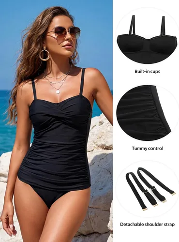 Vista 4 de RELLECIGA Top tankini con control de abdomen para mujer Negro