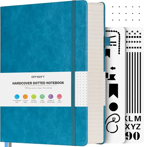 Vista 7 de Diario de viñetas punteadas, diario grande de cuero de tapa dura A4, diario grueso de 312 páginas numeradas, cuaderno con cuadrícula de puntos
