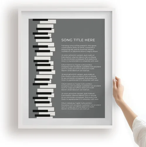 Vista 26 de Piano Keys Custom Songs Lyric Wall Art Print, Personalized Music Poster Blue 11x14" Black Frame