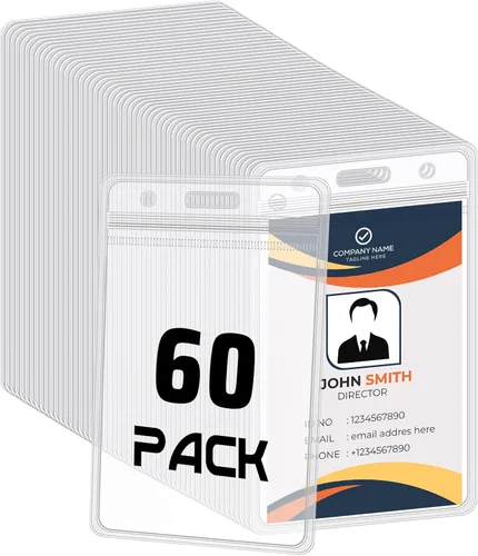 Vista 10 de Paquete de 100 soportes verticales para tarjetas de identificación, de plástico transparente, impermeable, resellable para oficina, profesores