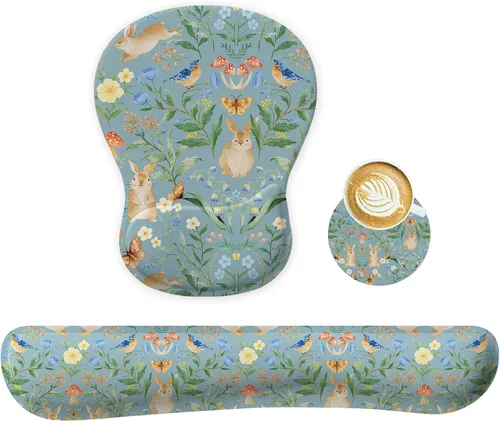 Vista 9 de Soporte de reposo para muñeca para conjunto de alfombrilla de ratón y teclado, posavasos circular, alfombrilla de ratón gaming, conjunto ergonómico