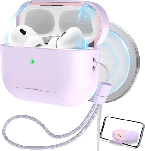 Vista 11 de RFUNGUANGO Funda protectora para AirPods Pro de 2ª generación, con función de soporte para teléfono, bloqueo de cubierta magnética, para AirPods Pro