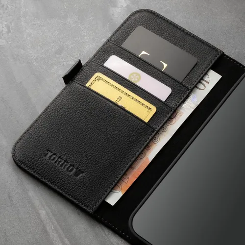 Vista 4 de TORRO Funda compatible con iPhone 13 Pro Max – Funda de piel premium tipo cartera con soporte y ranuras para tarjetas (negro)