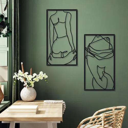 Vista 6 de Cindeer 4 piezas de arte de pared de metal minimalista abstracto para mujer, línea de arte de pared, dibujo de líneas de metal, arte colgante