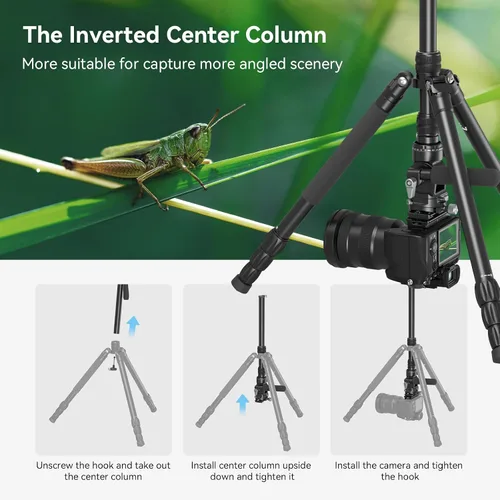 Vista 9 de SmallRig CT195 Kit de trípode de video, trípode de cámara de 73 pulgadas con cabezal fluido de inclinación panorámica para disparo