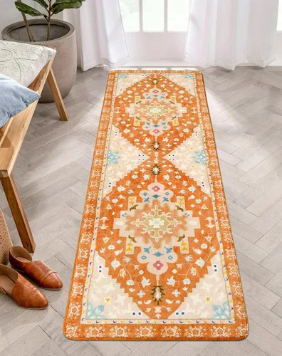 Vista 29 de Uphome Alfombra de baño vintage, azul, bohemio, antideslizante, oriental, suave, lavable a máquina, lindas alfombras de baño tribales florales