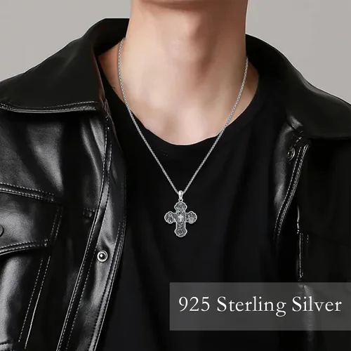 Vista 3 de Collar con colgante de San MiguelSan CristóperSan SebastiánGuadalupeÁngel de la GuardaSanta MuerteJudeJoseph para hombres y mujeres, plata de ley