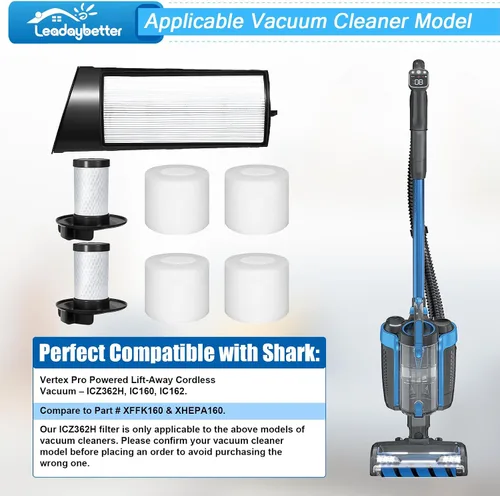 Vista 2 de Leadaybetter ICZ362H - Filtro de repuesto para aspiradora inalámbrica Shark ICZ362H / IC160 / IC162 Vertex Pro Powered Lift-Away, parte XFFK160