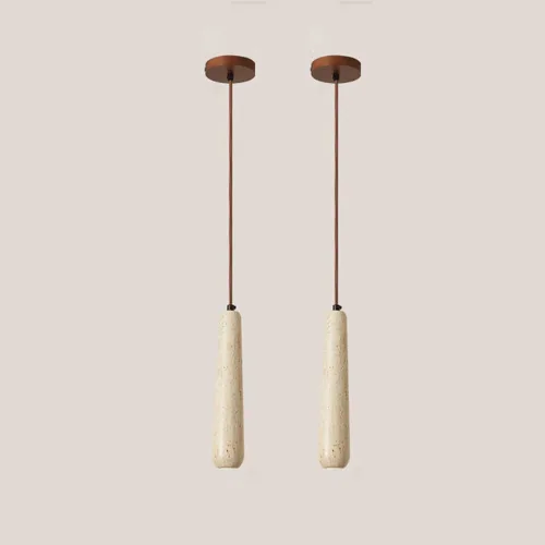 Vista 5 de Modern Long Strip Shape Pendant Lights, Nordic Yellow Travertine Shade Ceiling Hanging Lighting, 2 Pack Bedroom Bedside Chandelier for Dining Living