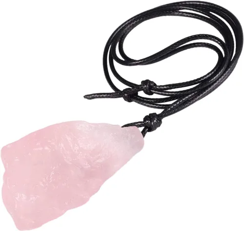 Vista 2 de TUMBEELLUWA Paquete de 2 collares de piedras preciosas naturales con dije de cristal crudo, joyería de piedra curativa, cuarzo rosa natural