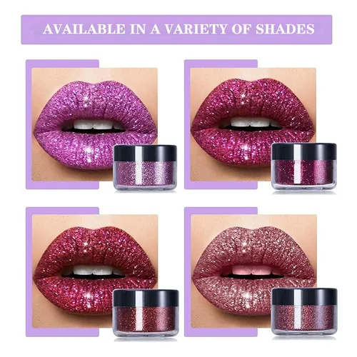Vista 2 de Animakeup Kawaii Kisses - Kit de labios con purpurina de 4 colores, pastel de arándanos, acabado metálico y brillante con base para labios y pincel