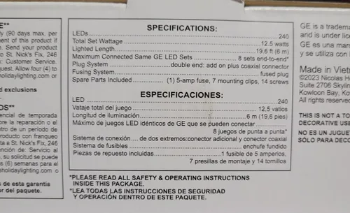 Vista 5 de GE StayBright 82155LO - 240 luces LED de Navidad integradas multicolor constantes de 19.6 pies con tubo transparente