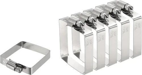Vista 27 de uxcell 2 abrazaderas de manguera rectangulares de acero inoxidable 304, ajustables de 2 x 2 pulgadas, abrazaderas de tubo de conducto de engranaje