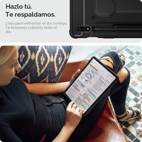 Vista 4 de Spigen Funda Rugged Armor para Galaxy Tab S8 (2022) / Tab S7 (2020) con soporte para bolígrafo S integrado, color negro