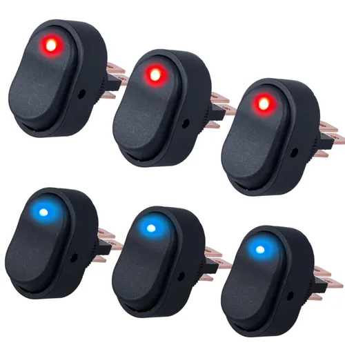 Vista 7 de 6 interruptores basculantes de barco con luz LED, interruptor de palanca de encendido y apagado de forma ovalada 3 pines SPST 12 V 30 A