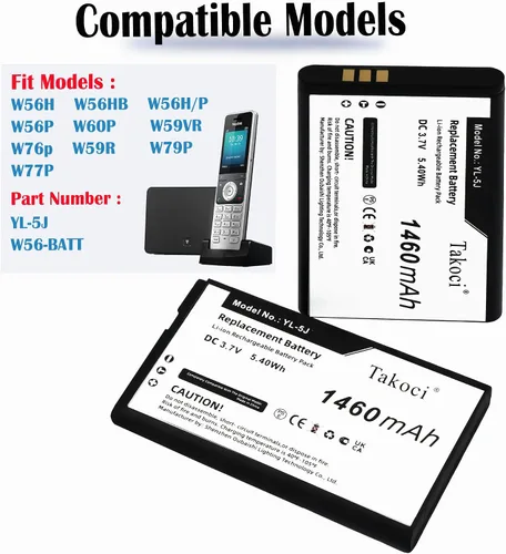 Vista 3 de Paquete de 10 baterías YL-5J de 1460 mAh 3.7 V 5.4 Wh compatibles con batería Yealink W59R W56H W56H/P W79P W76P W60P W77P con herramientas