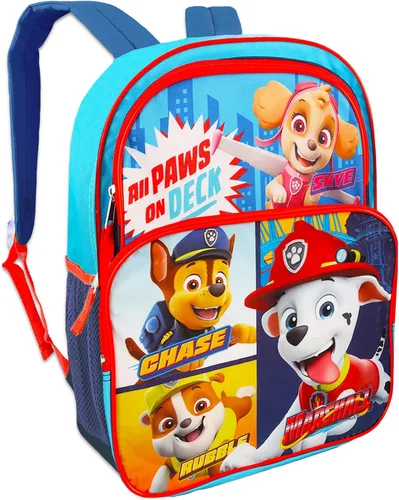 Vista 2 de Nick Shop Mochila escolar de Paw Patrol para niños, paquete de 5 piezas con bolsa escolar de Patrulla Canina de 16 pulgadas, botella de agua