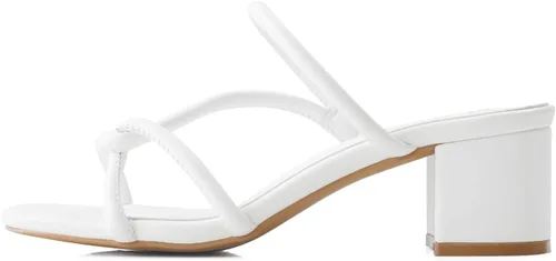 Vista 2 de Shoe'N Tale Tacones de tiras para mujer, tacón bajo y grueso, sandalias de tacón cuadrado abierto sin cordones