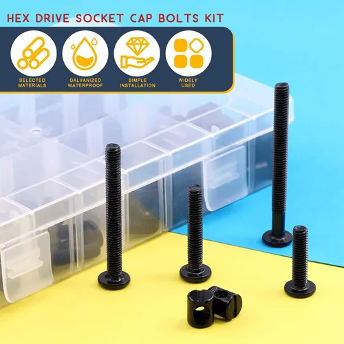 Vista 3 de Hilitchi M6 140 piezas de tornillos de cabeza hexagonal negra, tornillos, tuercas de barril, kit surtido de accesorios para cuna, cama de bebé