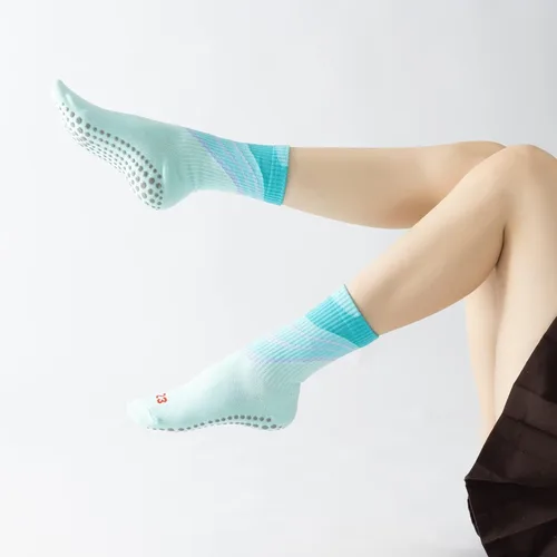 Vista 5 de Yoga Pilates Socks with Grips for Women Non Slip Solid Graffiti Cushioned Crew Socks for Barre Ballet Dance