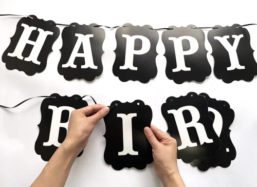 Vista 6 de Cartel grande negro de feliz cumpleaños, letrero de feliz cumpleaños para niños, niñas, mujeres, hombres, decoraciones de fiesta