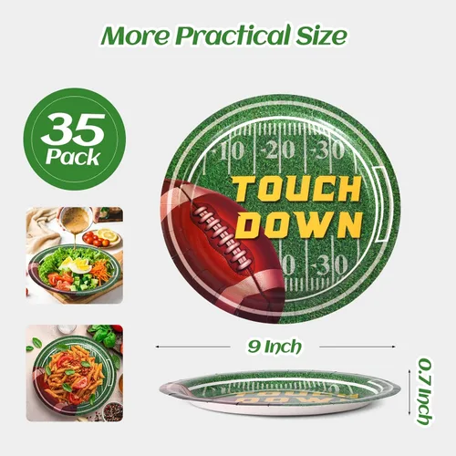 Vista 2 de Dereinwo 35 platos de fútbol – Decoraciones de fiesta de fútbol 2025, platos desechables de 9 pulgadas para postre aperitivo, cena, suministros