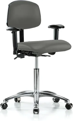 Vista 65 de PERCH - Silla giratoria con ruedas para alfombra o linóleo, cromado, Textil, Tela negra