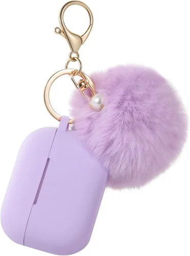 Vista 11 de Cypher.V Funda protectora para AirPods Pro, funda de silicona con kit de llavero de pompón de bola suave y lindo (negro)