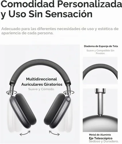 Vista 8 de Picun F8 Pro - Auriculares híbridos con cancelación activa de ruido con múltiples modos, auriculares inalámbricos Bluetooth sobre la oreja, tiempo