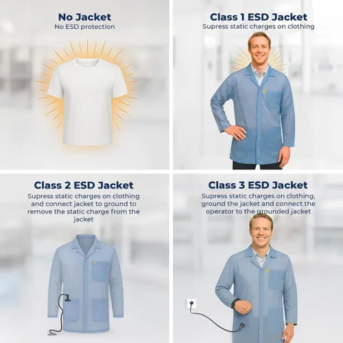 Vista 6 de ESD Jacket with Snap Cuff - Level 3 Certified Anti-Static Smock - Lightweight Protective Workwear for Electronics & Labs