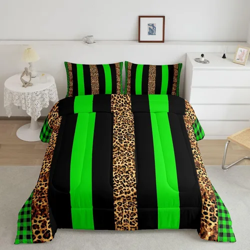 Vista 31 de Manfei Juego de edredón con estampado de leopardo, tamaño individual, juego de ropa de cama con estampado de guepardo marrón y negro, 2 piezas Negro