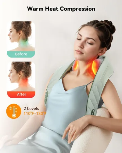 Vista 4 de Snailax - Almohada masajeadora inalámbrica para cuello y hombros con calor, amasamiento profundo 4D, masajeador Shiatsu para la espalda, almohada