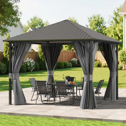 Vista 6 de UDPATIO Gazebo de techo rígido de 10 x 10 pies, para exteriores, resistente Gris