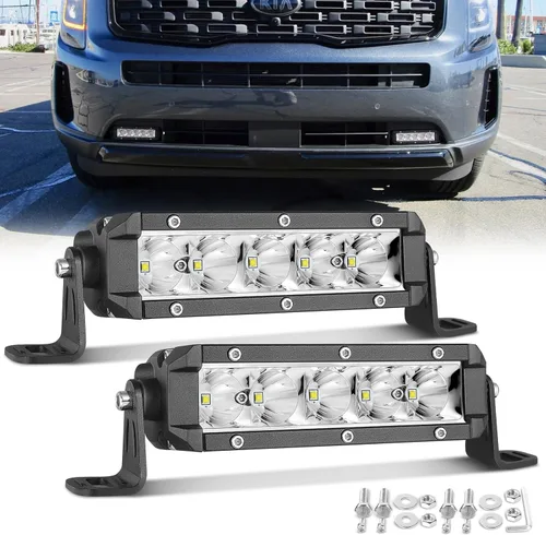 Vista 8 de 2 barras de luz LED de una sola fila de 6 pulgadas, delgadas, luces antiniebla de conducción de 50 W, luz de punto todoterreno para camiones