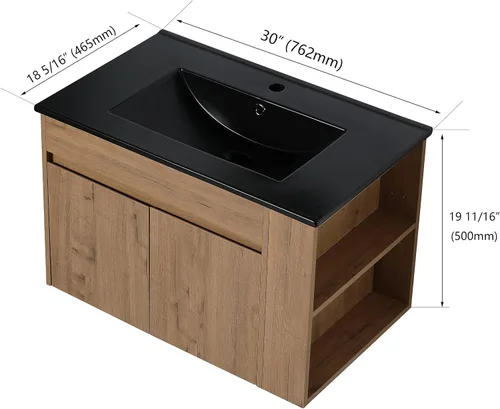 Vista 2 de SSLine Juego de tocador de baño montado en la pared con lavabo moderno de 30 pulgadas con lavabo superior y estante de almacenamiento, armario
