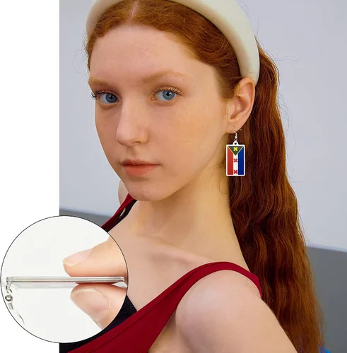 Vista 3 de Laffact 3 pares de aretes de Pascua SMP con la bandera de L'Manberg, aretes acrílicos para mujeres y niñas, lindo colgante de figura de anime