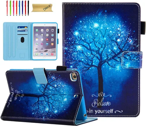 Vista 11 de Dteck Funda para iPad mini 5/4/3/2/1 - [Diseño de flores en relieve] Funda tipo folio clásica