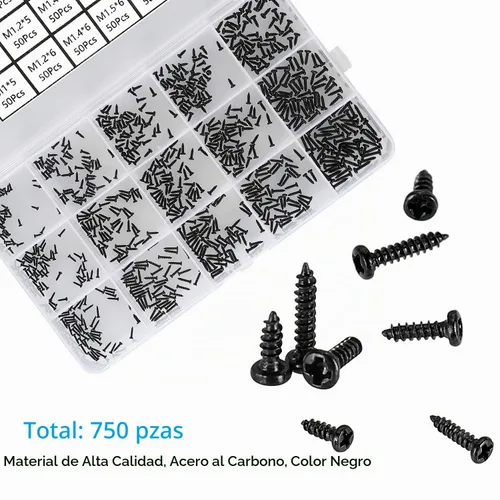 Vista 3 de 750 tornillos negros pequeños para electrónica, M1, M1.2, M1.4, M1.5, M1.7 Tornillos autorroscantes Phillips muy pequeños, tornillos de micro Negro