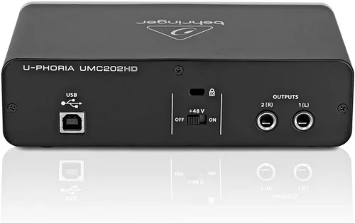 Vista 6 de Behringer UMC202HD Audiophile 2x2, Interfaz de audio USB de 24 bits/192 kHz con preamplificadores de micrófono Midas Para grabar micrófonos e