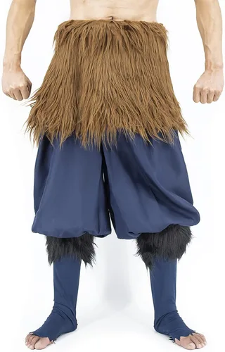 Vista 4 de Anime Demon Slayer-Hashibira Inosuke Cosplay Prop Máscara de Halloween Capucha Pantalones Delantal Falda de Felpa Adulto, Talla libre